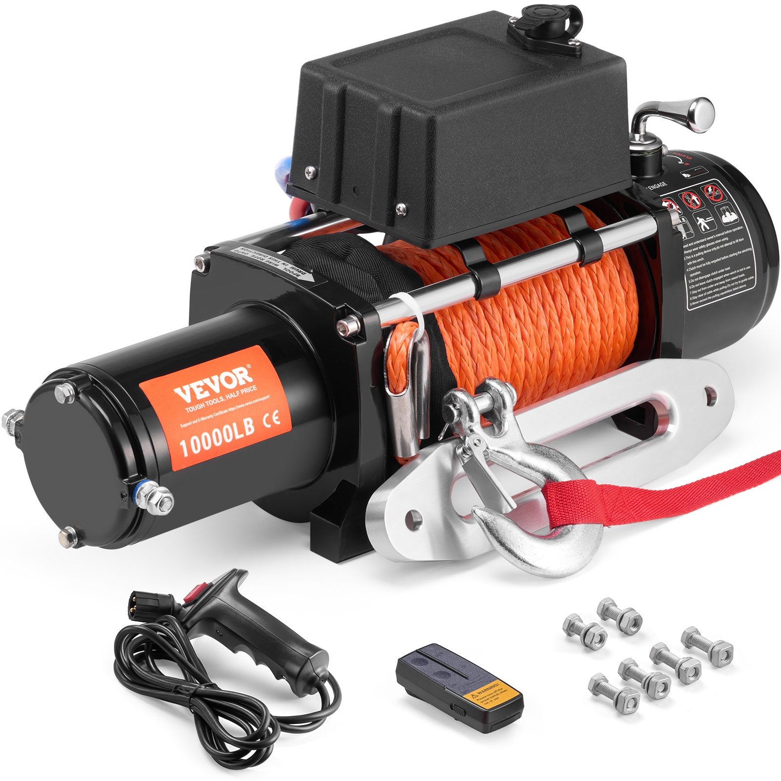 Electric Winch 10,000 Lb 12V DC Truck Winch with Φ7/20 Inch x 65 Feet Synthetic Rope Aluminum Hawse Fairlead