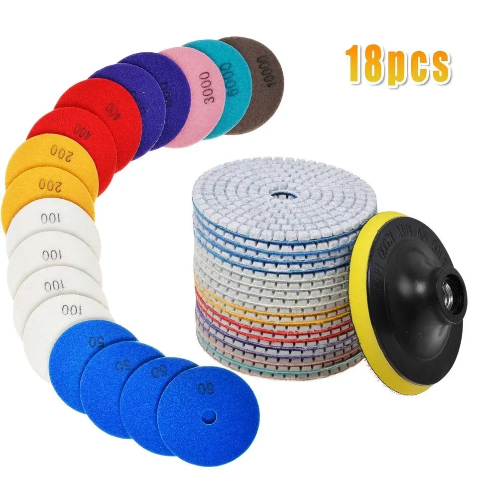Diamond Abrasive Discs (Set Of 18) - 4" Wet/Dry Polishing Pads For Drills