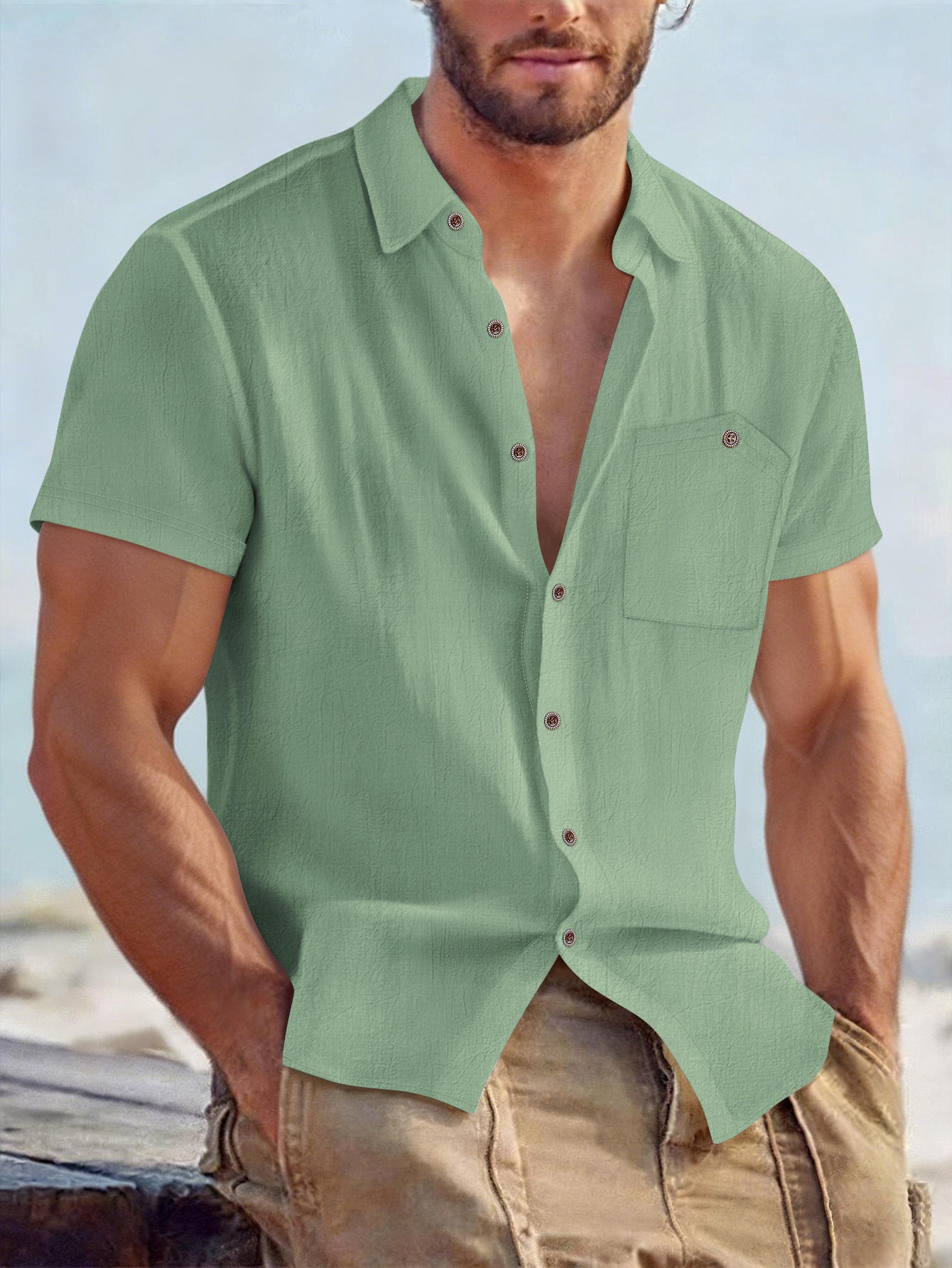 Short-sleeved Casual Breathable Mens Shirt