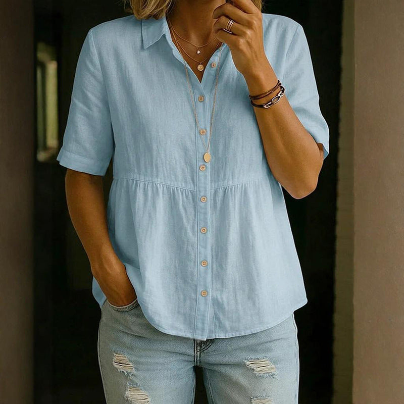 Loose-fitting Cotton-linen Button-down Shirt For Summer