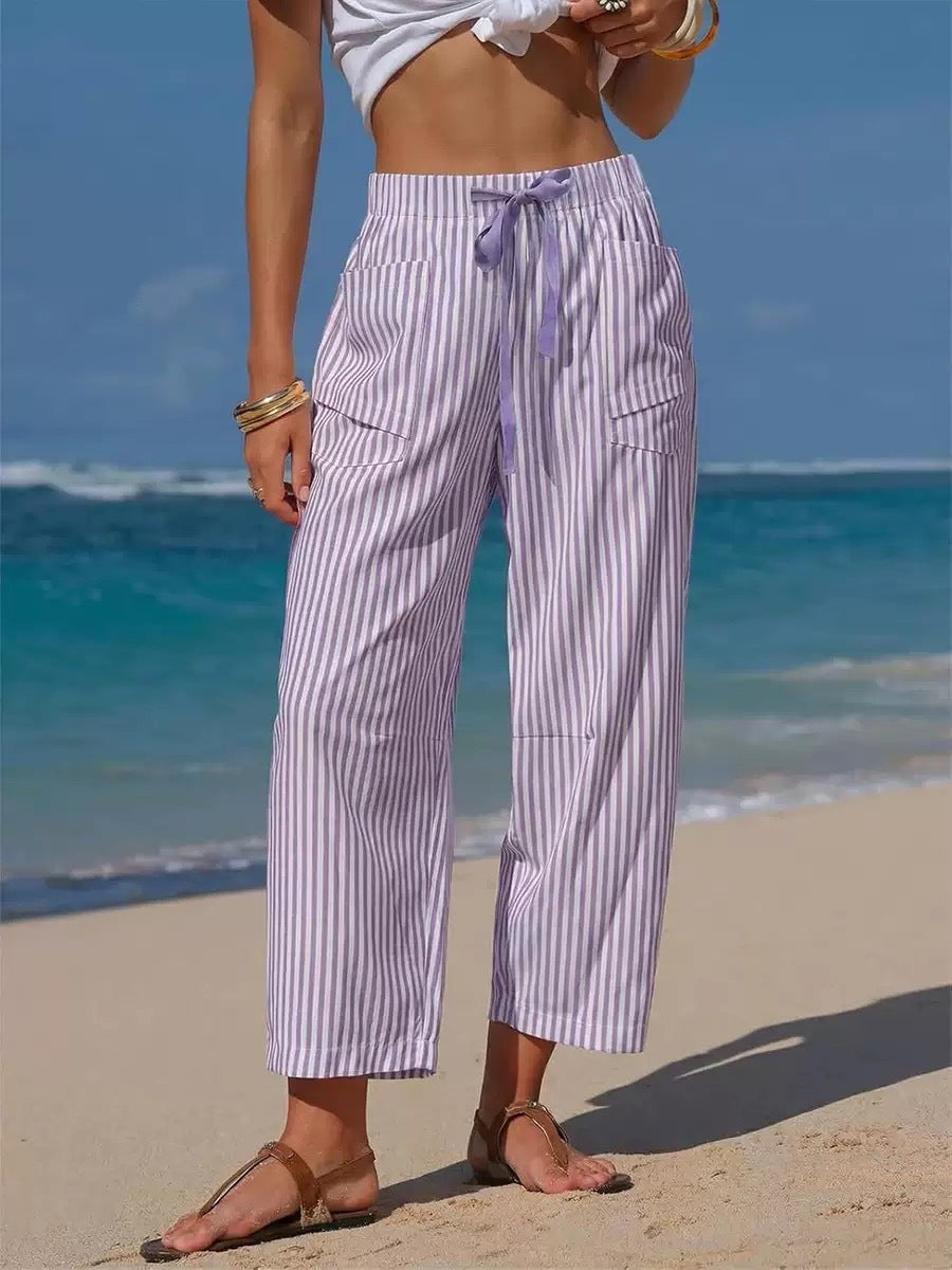 Casual Striped Drawstring Design Pocketed Loose-Fit TK Lounge Pants