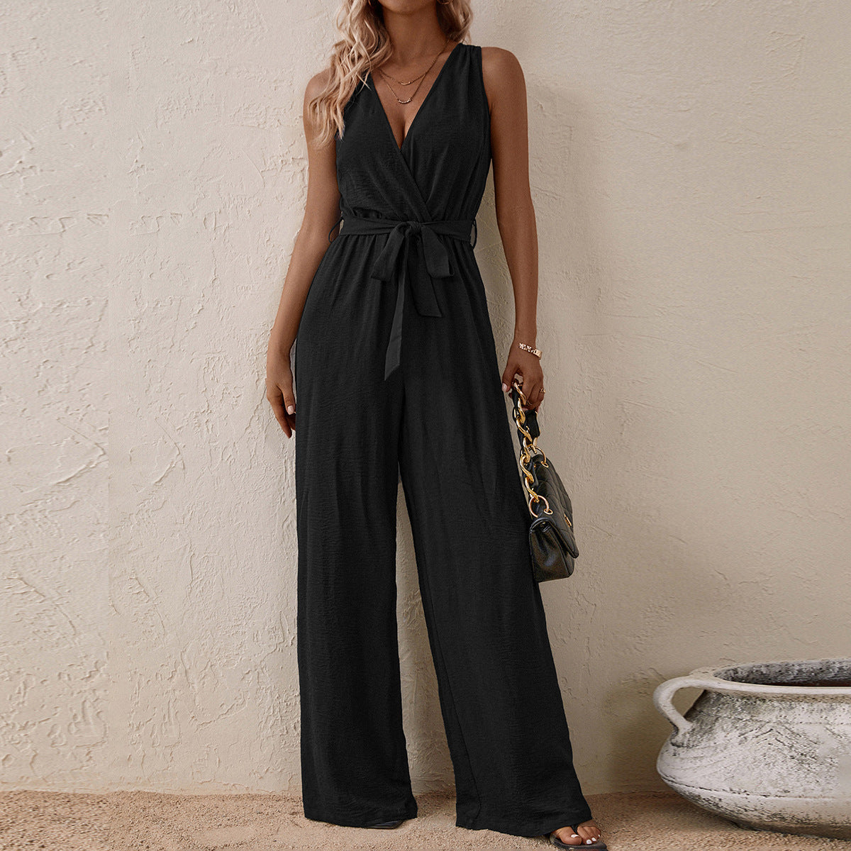 Strap High-Waist Sleeveless Jumpsuit Fashion Casual Set