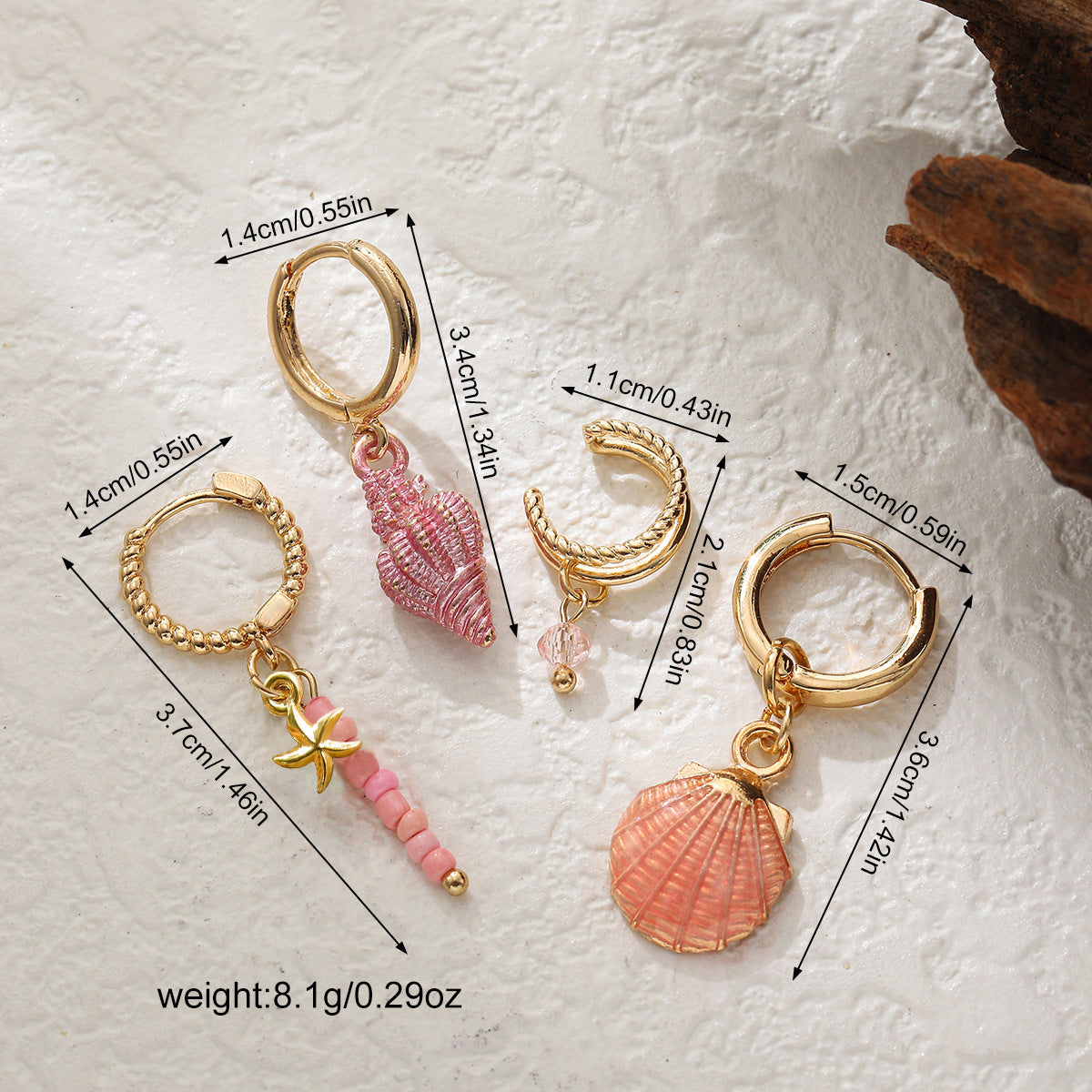 Colorful Shell Conch Drop Earrings Ear Cuff Beaded Earrings Bohemian Ocean Style 4Pcs Jewelry Set