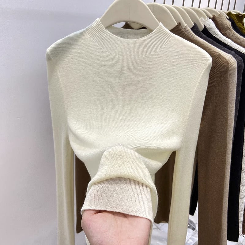 Womens Retro Half-Neck Slimming Knitted Top