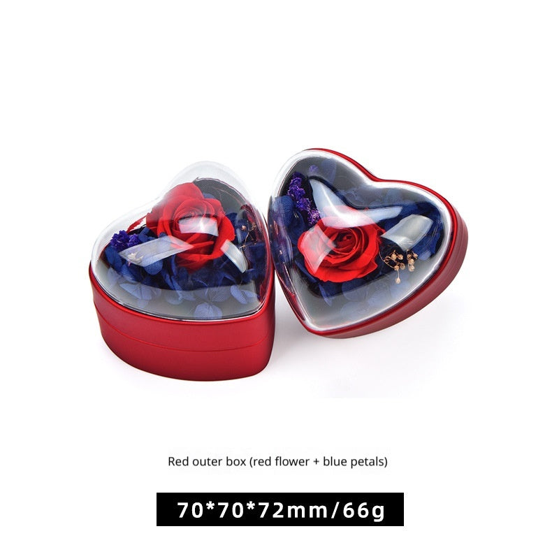 Heart-Shaped Rose Flower Ring Pendant Gift Box