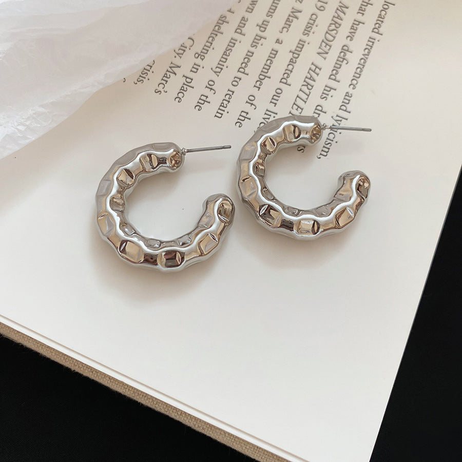 Women Cold Style Minimalist Silver Hoop Earrings Light Luxury All-Match Studs