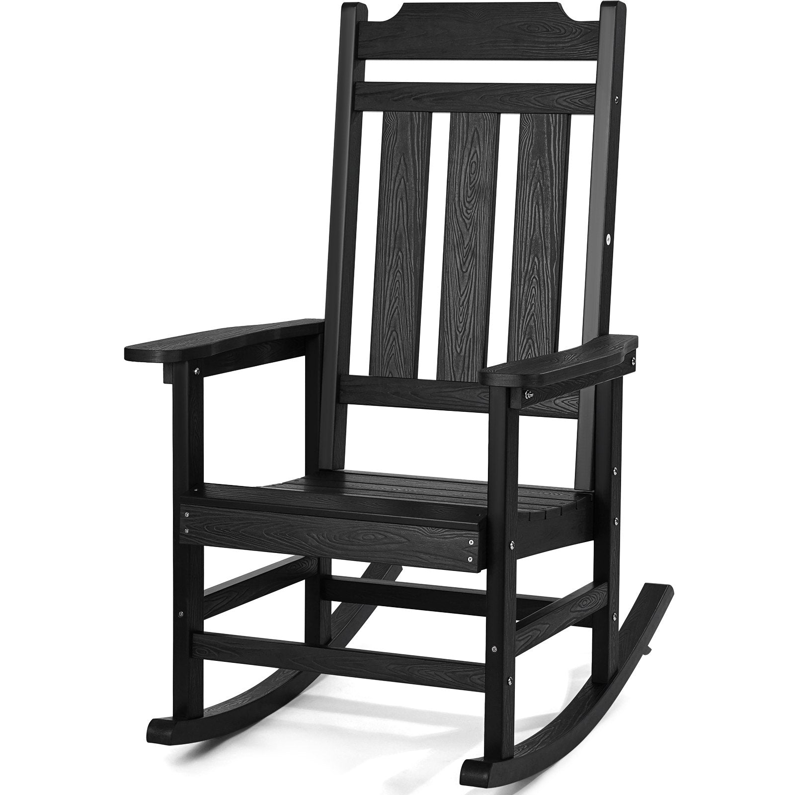 Porch Rocking Chair, HIPS Outdoor Rocking Chair, Patio Rocker with High Backrest and Smooth Armrests, Supports up to 180 kg