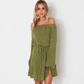 Off-Shoulder Lace-Up Sweater Dress For Women