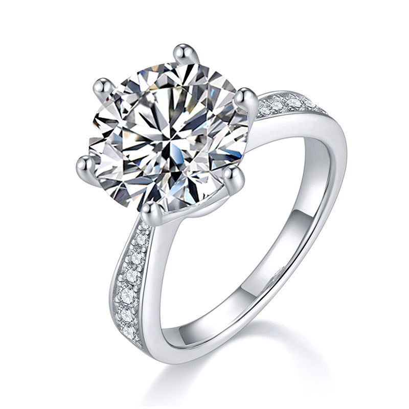 A 5-carat Luxury And Fashionable Light Luxury Jewelry Silver Ring Set With Top-quality Moissanite, S925 Silver Plated With Platinum