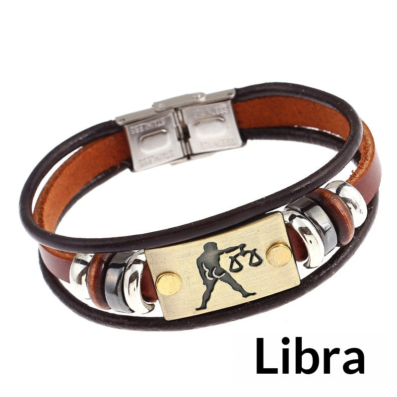 Creative Fashionable Versatile 12-sign Leather Bracelet