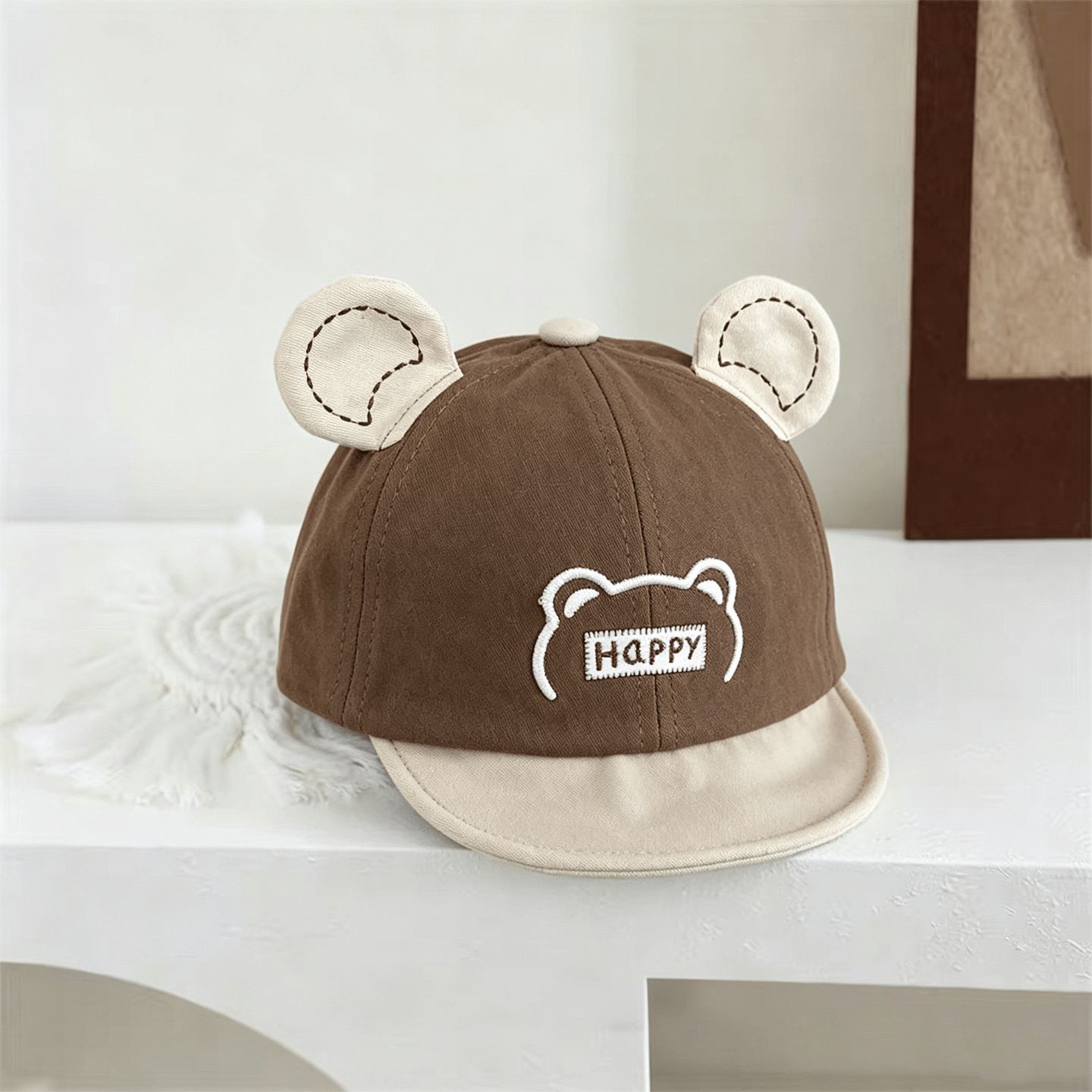 Baby-style Multi-color Three-dimensional Bear Ears Happy Embroidered Soft Brimmed Sun Protection Comfortable And Cute Style Baseball Cap Suitable For Daily Use