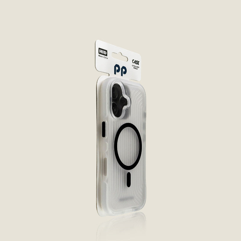 Black Matte Skin-feel Striped Phone Case With Magnetic Attachment And Built-in Lanyard For Drop Protection