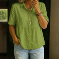 Loose-fitting Cotton-linen Button-down Shirt For Summer