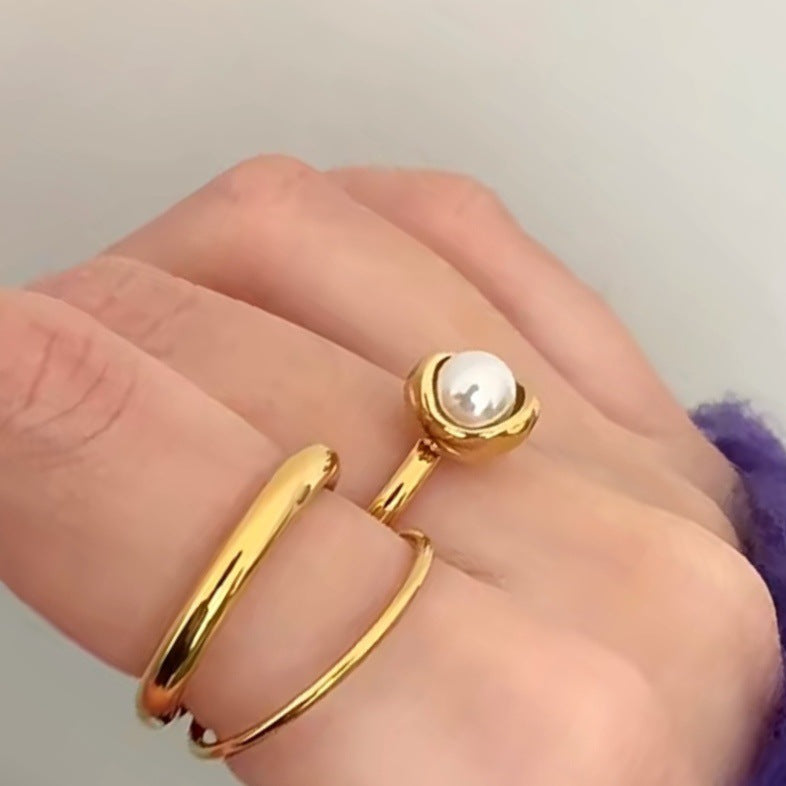 Womens Vintage Double-Layer 18K Gold-Plated Ring