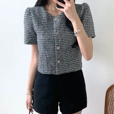 Versatile Bubble-Sleeve Coarse-Woven Short Coat For Women