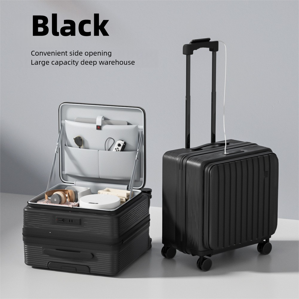 New 20 Inch Side Opening Small Luggage Compartment With Cup Holder, USB Port, Multifunctional Luggage, Boarding Password Box, Sturdy And Lightweight Travel Suitcase, Customizable Pattern