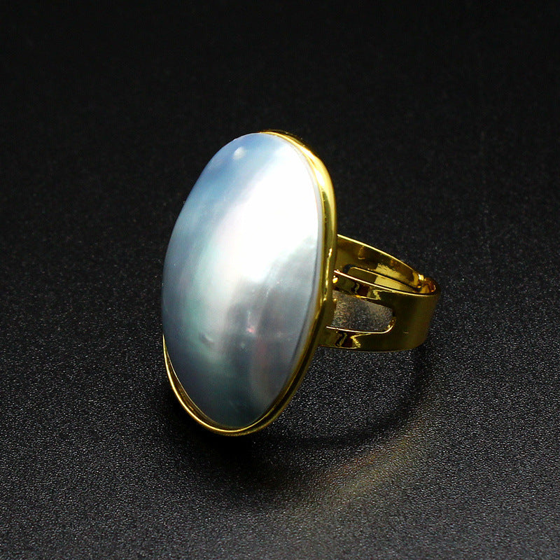 Seawater Starry Sky Blue Mabe Pearl Ring