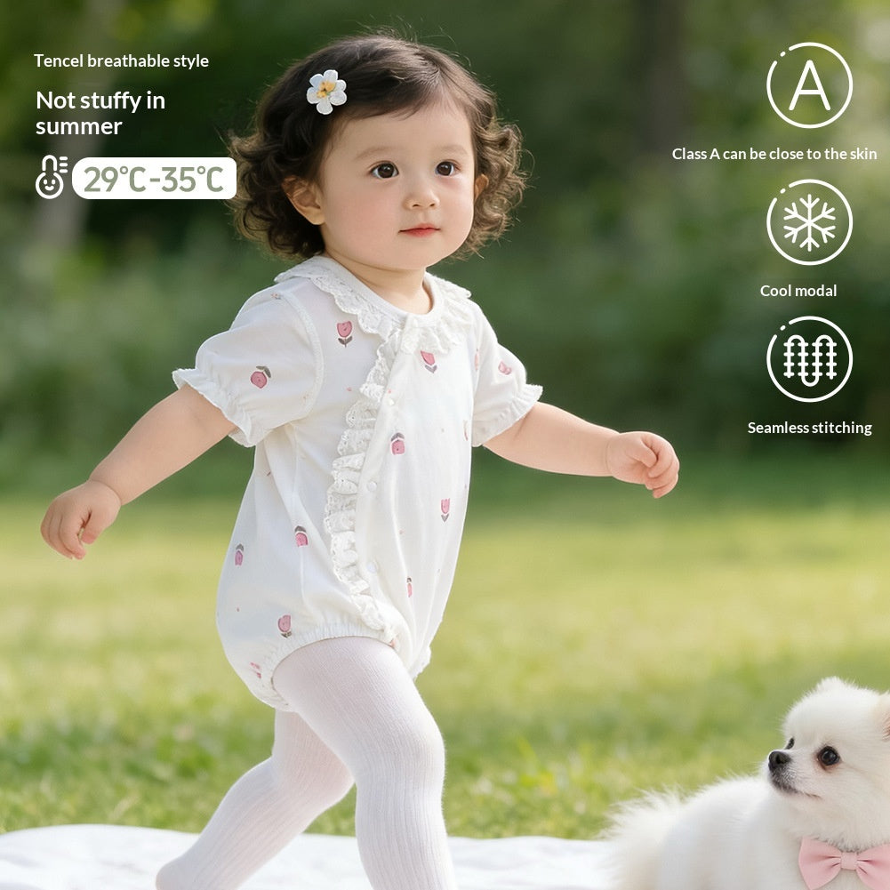 Modal Baby Romper, Summer Thin Bodysuit, Girls Short-sleeve One-piece Romper, Anyang Infant Clothing, Class A