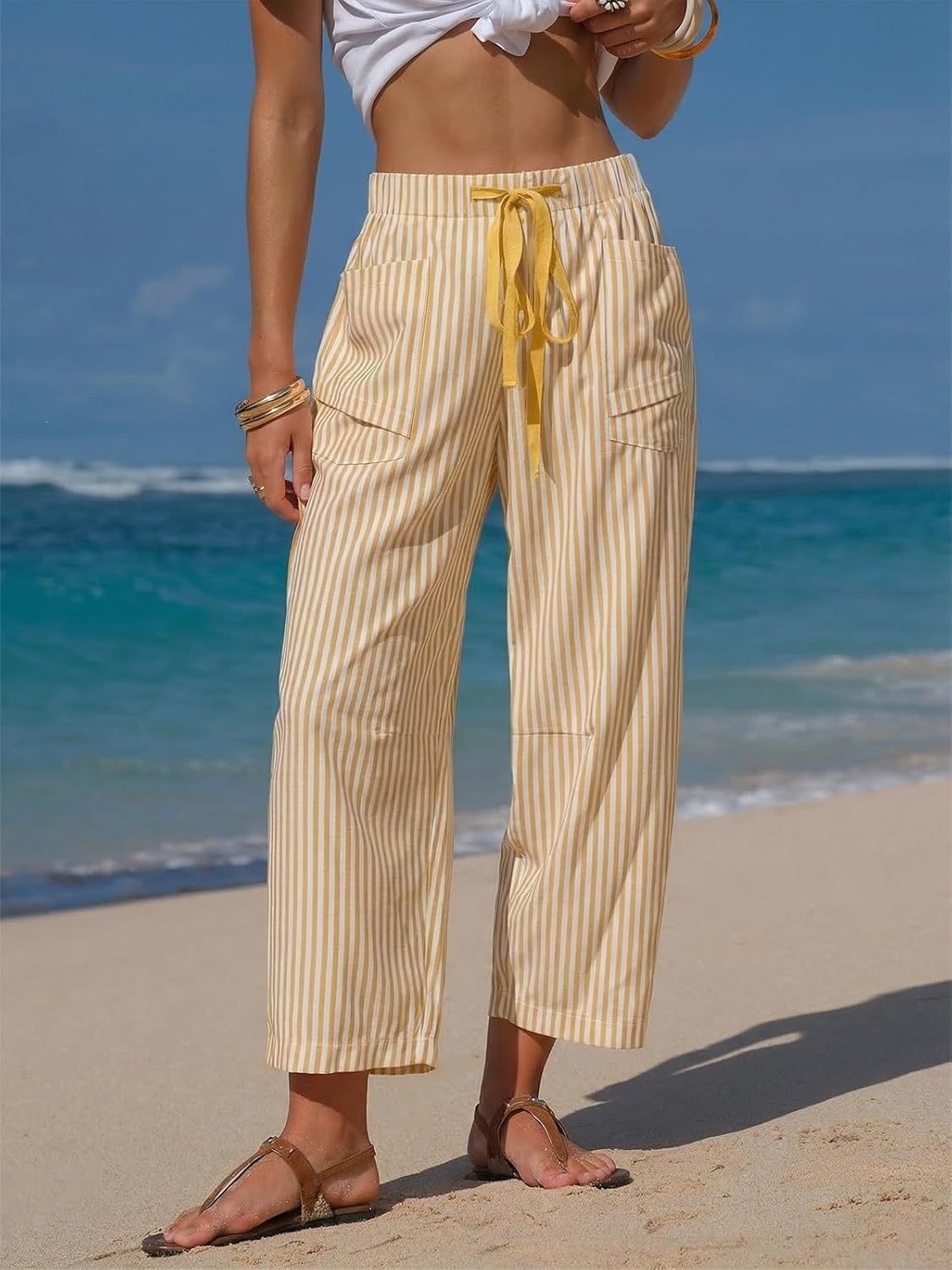 Casual Striped Drawstring Design Pocketed Loose-Fit TK Lounge Pants