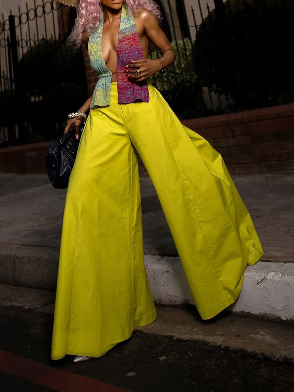 Bright Yellow Oversized Wide-Leg Pants