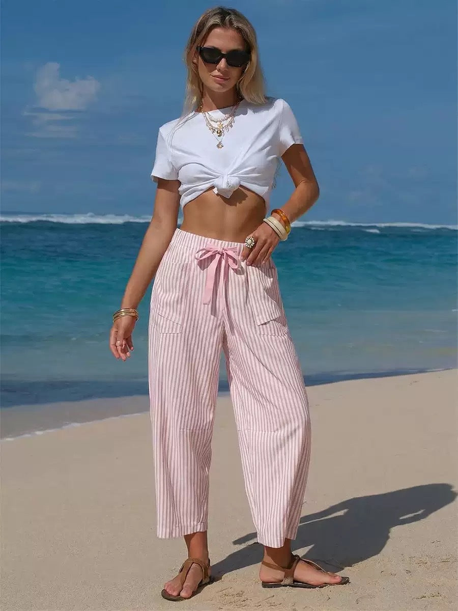 Casual Striped Drawstring Design Pocketed Loose-Fit TK Lounge Pants