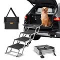 Dog Stairs for Cars, Wide 4-Step Foldable Dog Car Stairs with Non-Slip Surface, Portable Lightweight Aluminum Pet Stairs for Car