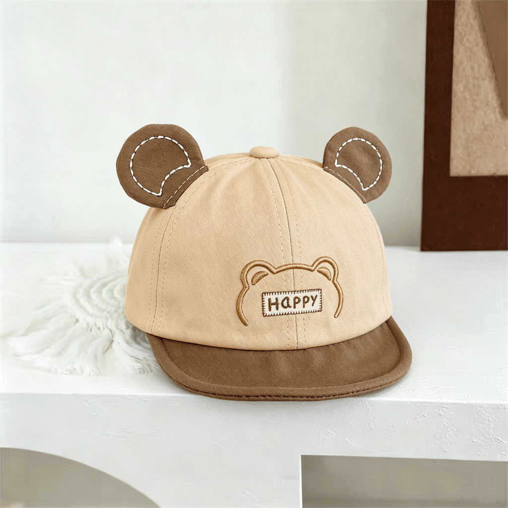Baby-style Multi-color Three-dimensional Bear Ears Happy Embroidered Soft Brimmed Sun Protection Comfortable And Cute Style Baseball Cap Suitable For Daily Use