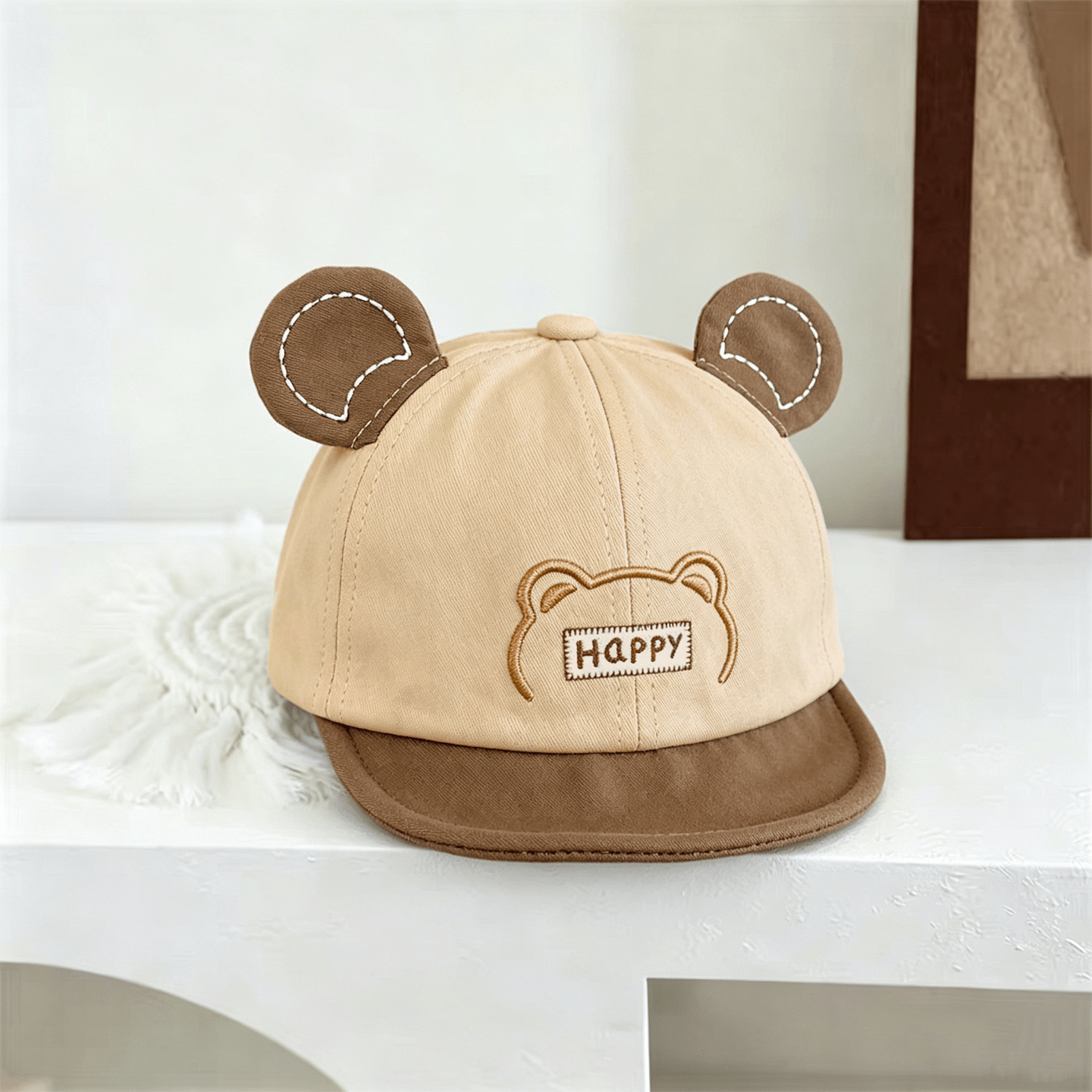 Baby-style Multi-color Three-dimensional Bear Ears Happy Embroidered Soft Brimmed Sun Protection Comfortable And Cute Style Baseball Cap Suitable For Daily Use