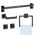 Badezimmer Hardware Zubehör Set Aus Edelstahl (5-tlg.) Inkl. Handtuchstange & Handtuchhalter (quadratischer Ring) & 2 Haken & Toilettenpapierhalter, Für Badezimmer, Wandmontage Schwarz