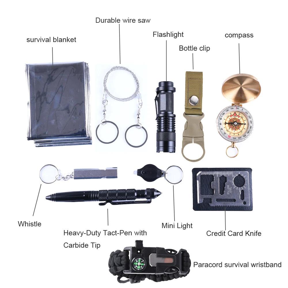 10 In 1 Survival Kit Set Outdoor Camping Equipment Travel Multifunction First Aid SOS EDC Emergency Supplies Survival Tools