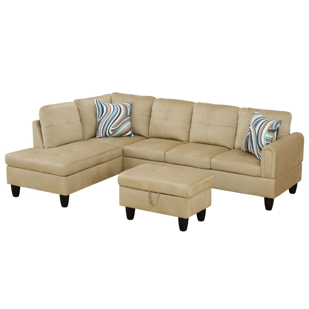 Pickup Only--Beige Flannel 3-Piece Sofa Set