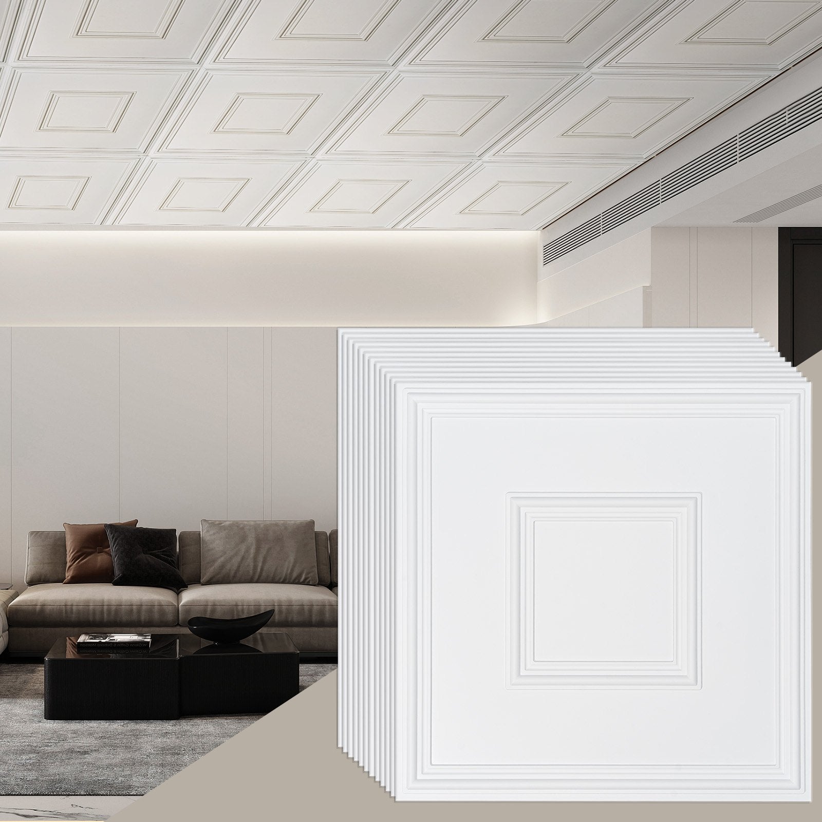 Ceiling Tiles 12-Pack 24 x 24 Inch Suspended Ceiling Tiles Made of High-Quality PVC Sheet Easy Installation/Cutting