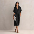 Womens French-style Elegant Commuter Shirt Dress With A Defined Waist, Slimming Fit