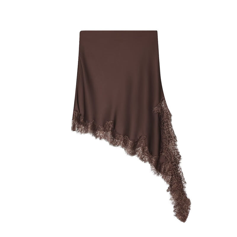 European And American-style Fashionable Minimalist Asymmetrical Lace Skirt
