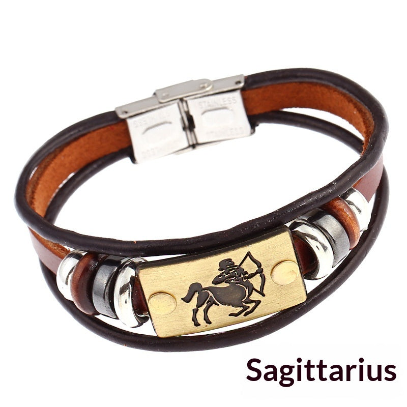 Creative Fashionable Versatile 12-sign Leather Bracelet