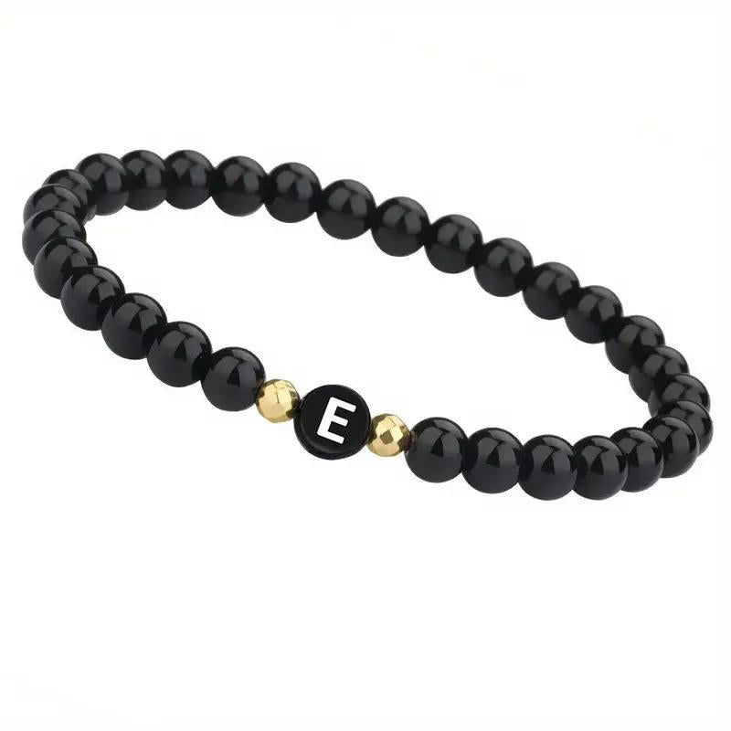 Bright Black Round-bead Agate Womens Bracelet