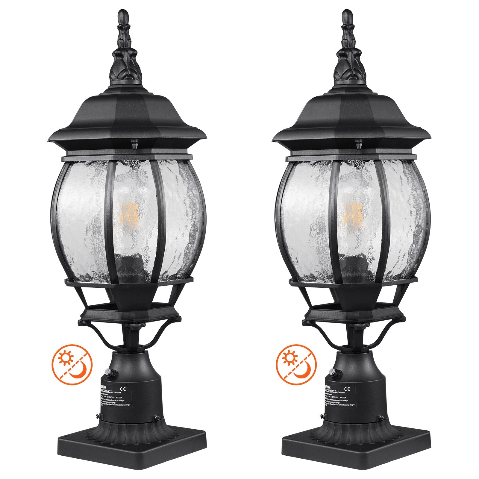 2-Pack Dusk to Dawn Outdoor Post Lights, 530mm Waterproof Lantern Post Lamps with 35-inch Glass Shade for Pillar Mounting