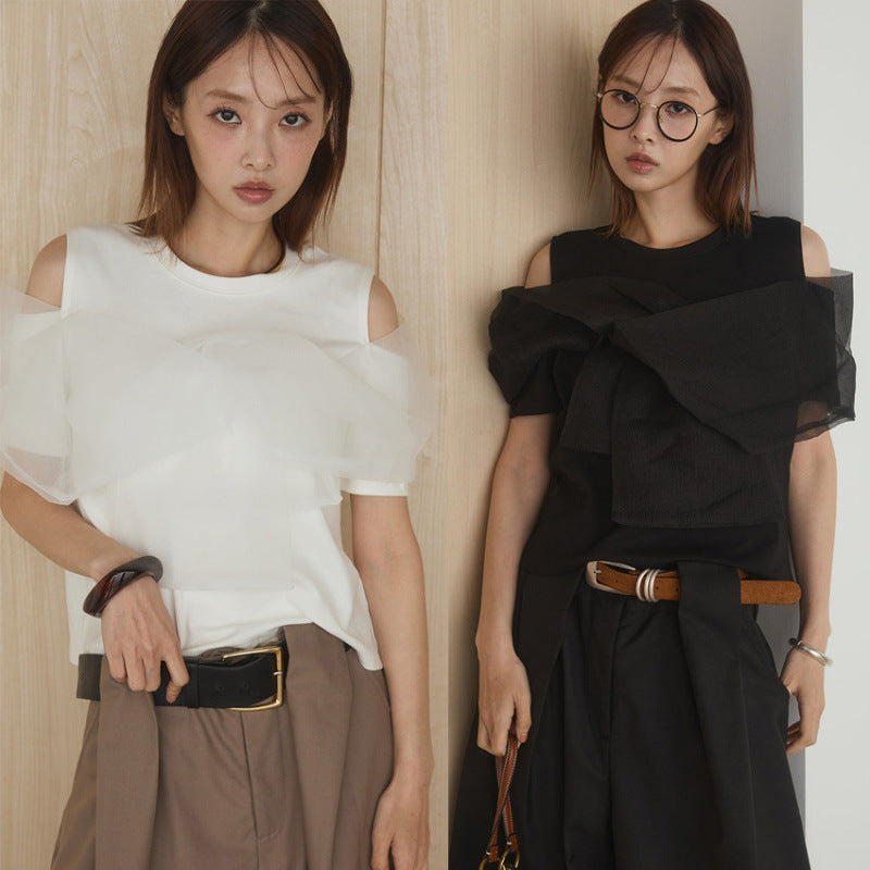 Womens Loose-fitting Figure-flattering Off-shoulder Straight-cut Top
