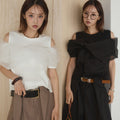 Womens Loose-fitting Figure-flattering Off-shoulder Straight-cut Top