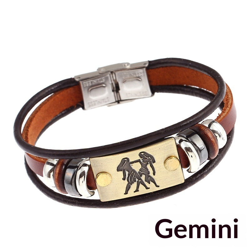 Creative Fashionable Versatile 12-sign Leather Bracelet
