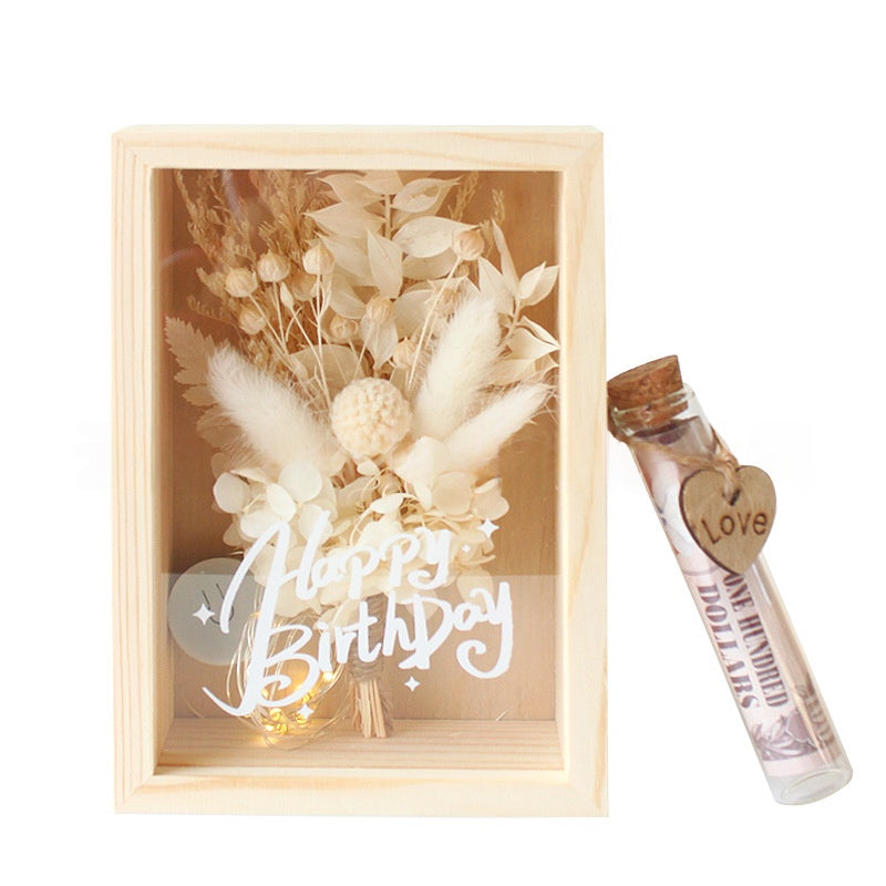 Dried Flower Bouquet Solid Wood Box Centerpiece