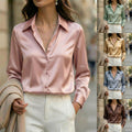SpringAutumn New Elegant Graceful Long-Sleeve Lapel Solid-Color Satin Shirt For Women