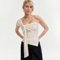 Womens Solid-Color Casual T-Shirt With Off-the-Shoulder Sleeveless Top