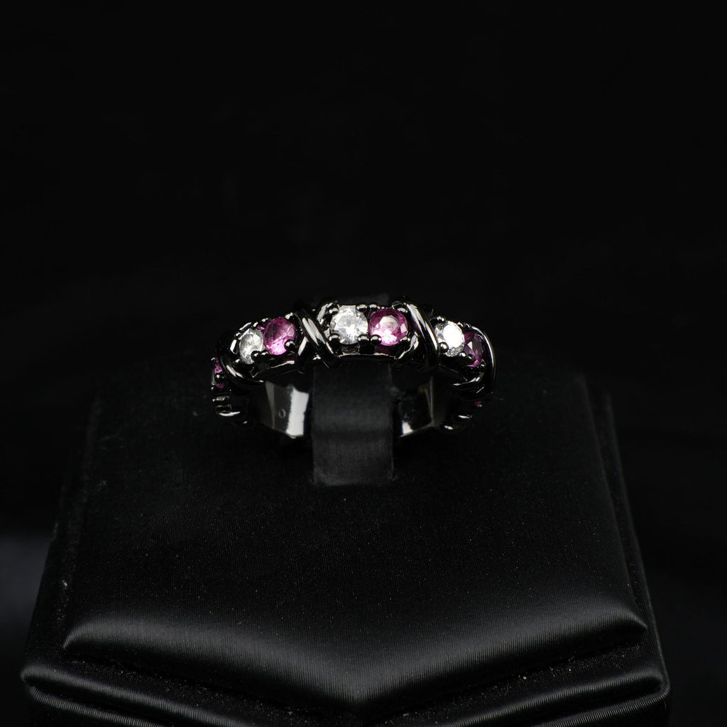 High Carbon Zircon Cross Row Ring For Women, Live Stream Bestseller Band, Real Gold Plated Copper Light Luxury Daily Versatile Jewelry
