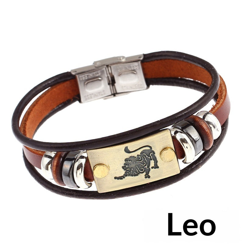 Creative Fashionable Versatile 12-sign Leather Bracelet