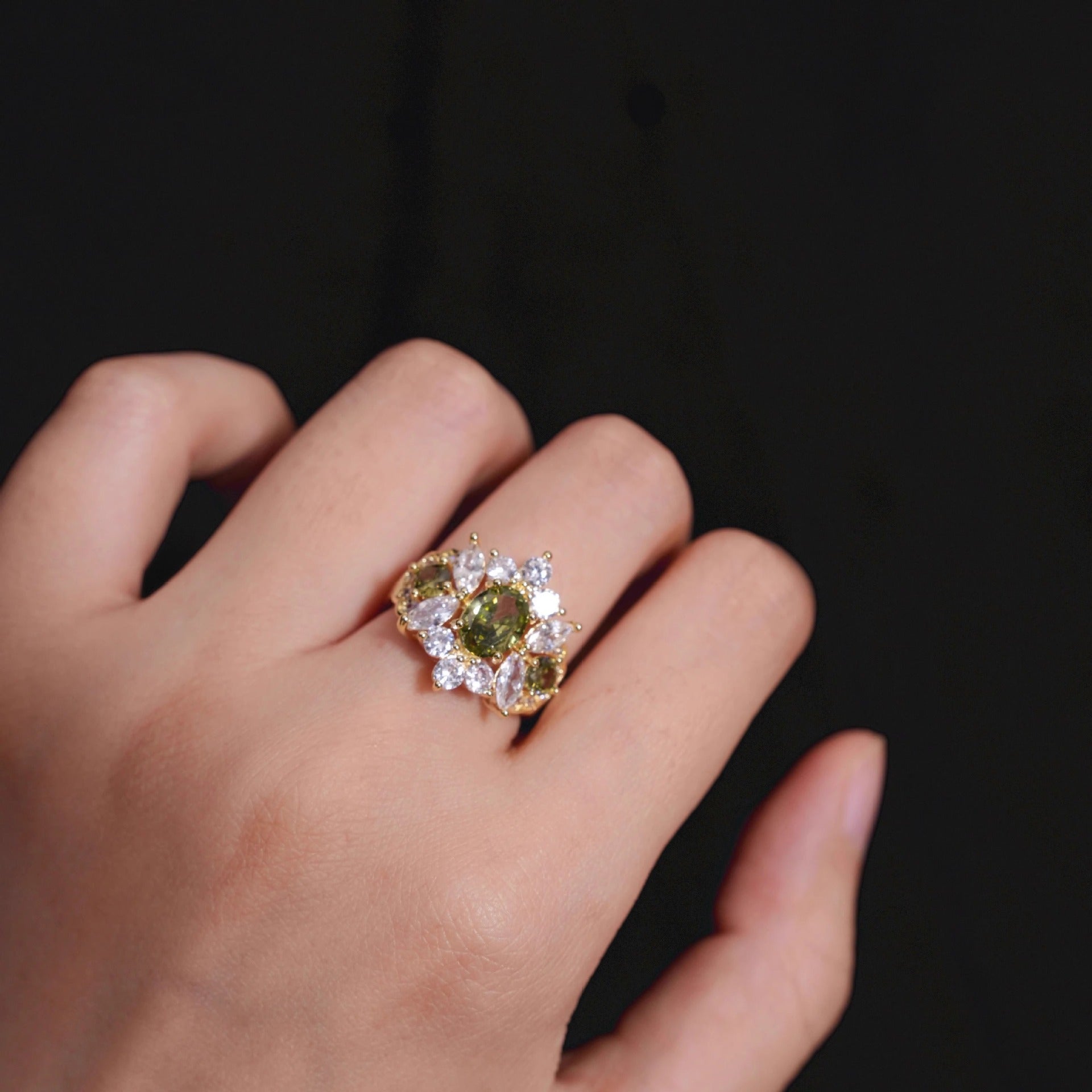 Trendy Summer Minimalist Ring, Premium Zircon Natural Colored Gemstone, Niche High-end Couple Open Ring