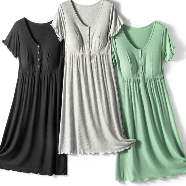 Modal Ribbed Thin Round-neck Short-sleeved Maternity Nursing Dress
