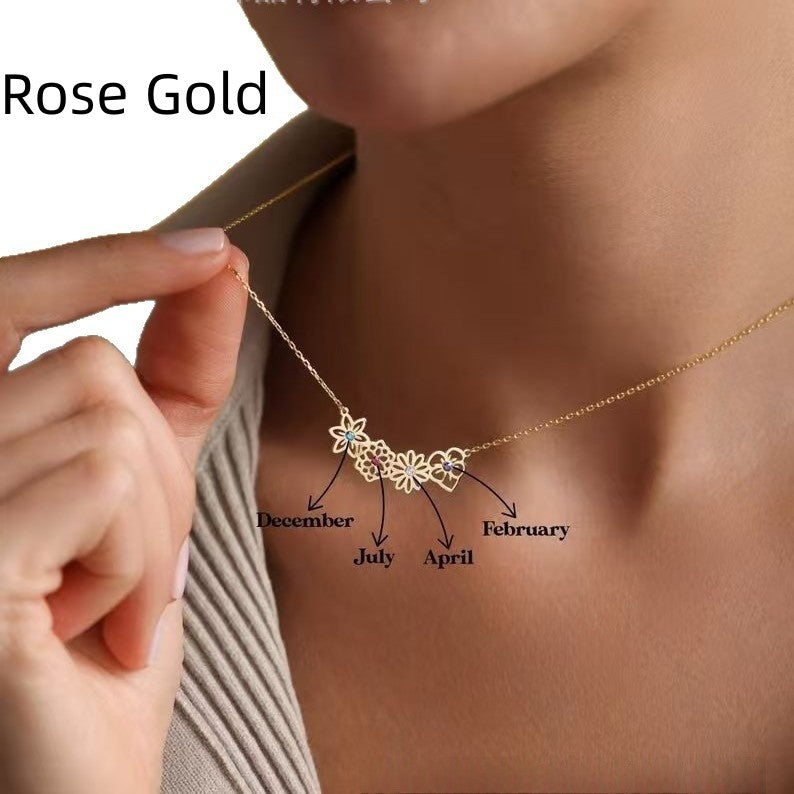 Fashion Birthstone Flowers Clavicle Chain Mother's Day