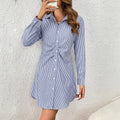 Shirt Dress With A Turn-down Collar And Striped Pattern