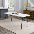 White 6 Foot Fold-in-Half Plastic Table, Indoor Outdoor, Scratch Resistant, Stain & UV Damage, Built-in Carry Handle  Shipment From Walmart
